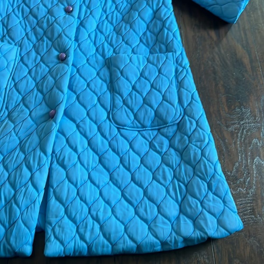 VTG 60s Lynn Caryl Chicago quilted nylon trench jacket light blue size L EUC - Picture 6 of 13